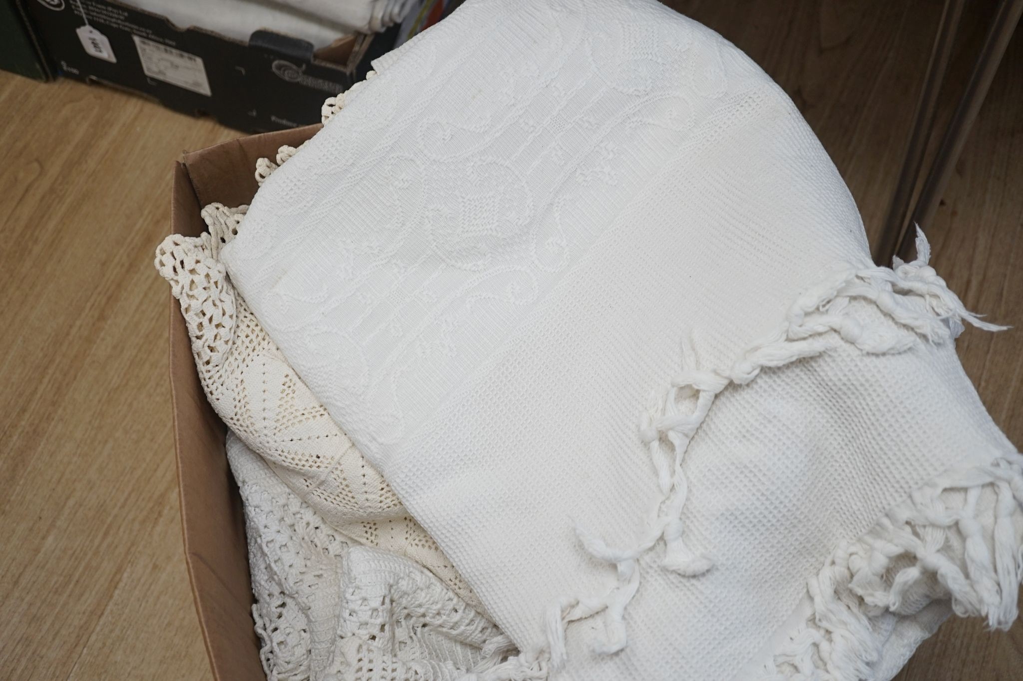 A collection of six various French provincial crochet bed spreads